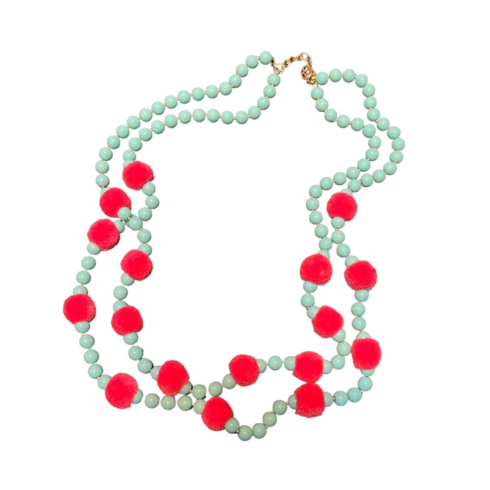 🔵 J Crew Turquoise and Pom Poms Double Strand